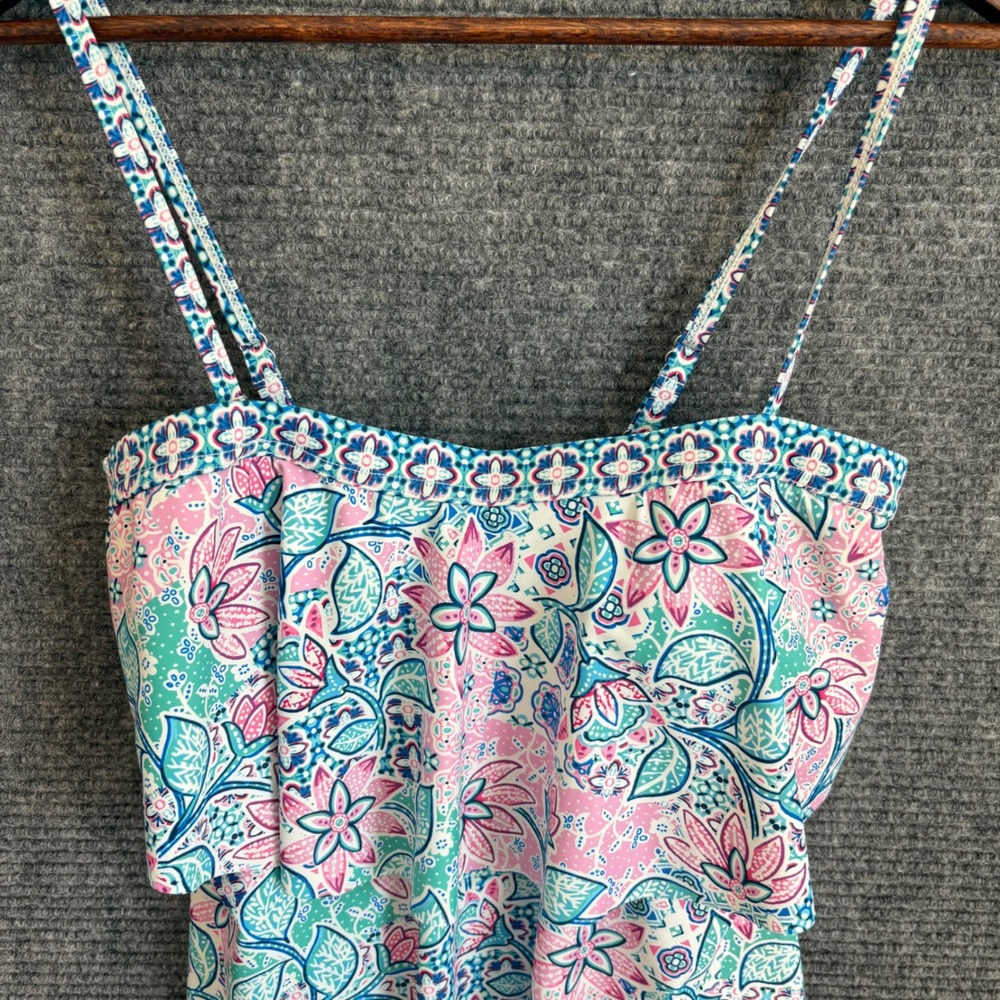 Stella Parker Floral Paisley Ruffle One Piece Swimsuit Pink Teal Blue Large - Picture 2 of 5